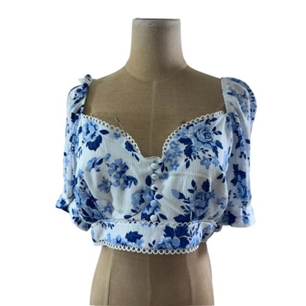 NWT!!"Love By Design"ONLY TOP,Puff Sleeve,Cottage,Floral,Puff Sleeves,Blue Roses